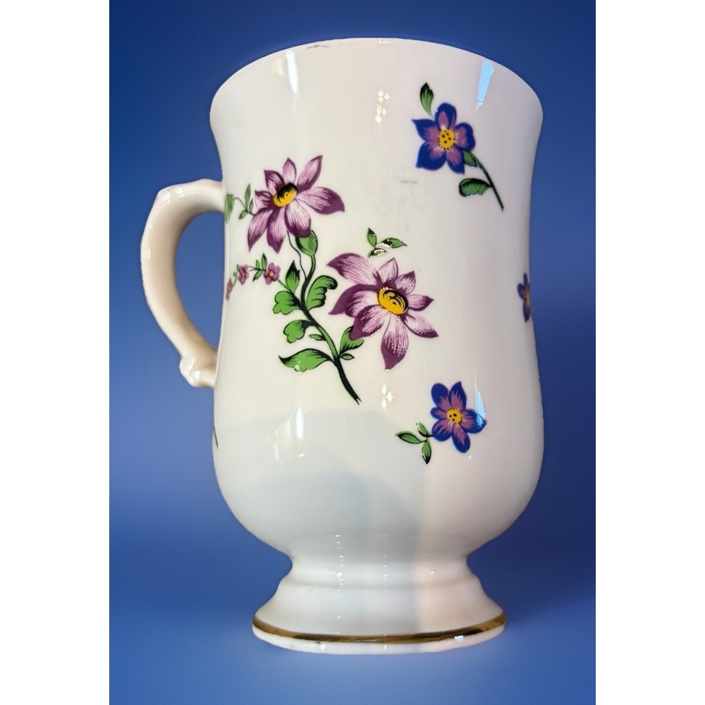 Royal Victoria Fine Bone China England Footed Mug Floral Gold‎ Trim Tea/Coffee